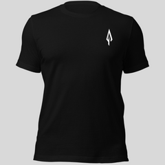 Man wearing black T-shirt with white Tip of the Spear logo – Savage Lineage apparel